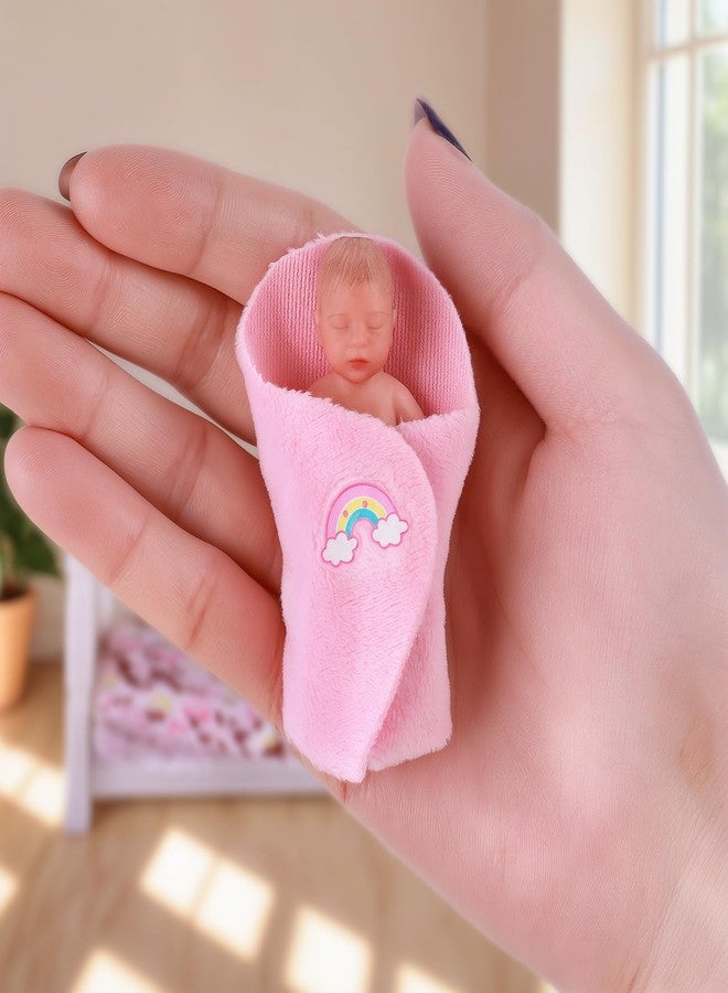 BABESIDE Mini Silicone Baby Dolls, 3 Inch Realistic Newborn Baby Dolls Full Silicone Sleeping Little Mini Real Life Baby Girl Miniature Baby with Playset Accessories(Pink) - Image 2